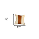 White and Brown Faux Leather Square Pillow Cover