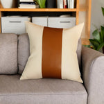 White and Brown Faux Leather Square Pillow Cover