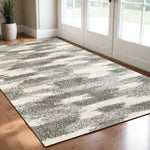2inches x 3inches Gray and Ivory Geometric Pattern Scatter Rug