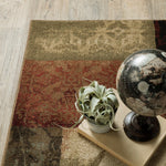 4inches x 6inches Beige and Brown Floral Block Pattern Area Rug