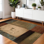 4inches x 6inches Beige and Brown Floral Block Pattern Area Rug