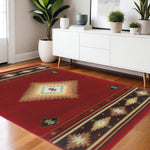 4inches x 6inches Red and Beige Ikat Pattern Area Rug
