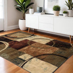 4inches x 6inches Brown and Black Abstract Geometric Area Rug