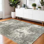 4inches x 6inches Gray and Ivory Distressed Abstract Area Rug