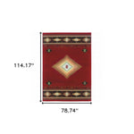 7inches x 10inches Red and Beige Ikat Pattern Area Rug