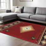 7inches x 10inches Red and Beige Ikat Pattern Area Rug