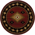 8inches Round Red and Beige Ikat Pattern Area Rug