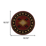 8inches Round Red and Beige Ikat Pattern Area Rug