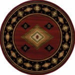 8inches Round Red and Beige Ikat Pattern Area Rug