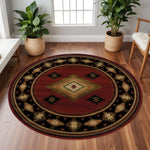 8inches Round Red and Beige Ikat Pattern Area Rug