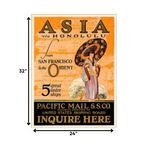 24inches x 32inches Asia via Honolulu Vintage Travel Wall Art