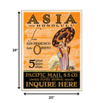 24inches x 32inches Asia via Honolulu Vintage Travel Wall Art
