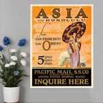 24inches x 32inches Asia via Honolulu Vintage Travel Wall Art