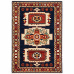 9inches x 12inches Blue Red Machine Woven Medallions Indoor Area Rug