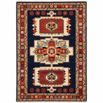 9inches x 12inches Blue Red Machine Woven Medallions Indoor Area Rug
