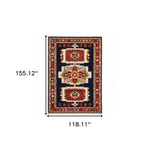 9inches x 12inches Blue Red Machine Woven Medallions Indoor Area Rug