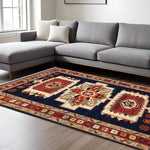 9inches x 12inches Blue Red Machine Woven Medallions Indoor Area Rug
