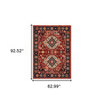 5inches x 8inches Red Blue Machine Woven Oriental Indoor Area Rug