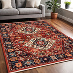 5inches x 8inches Red Blue Machine Woven Oriental Indoor Area Rug
