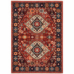 6inches x 9inches Red Blue Machine Woven Oriental Indoor Area Rug