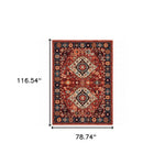 6inches x 9inches Red Blue Machine Woven Oriental Indoor Area Rug
