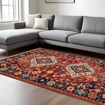 6inches x 9inches Red Blue Machine Woven Oriental Indoor Area Rug