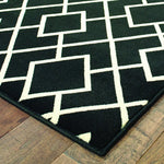 9inches x 12inches Black Ivory Machine Woven Geometric Diamonds Indoor Area Rug