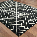 9inches x 12inches Black Ivory Machine Woven Geometric Diamonds Indoor Area Rug