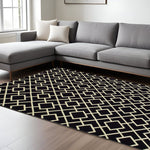 9inches x 12inches Black Ivory Machine Woven Geometric Diamonds Indoor Area Rug