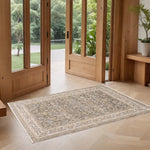 2inches x 3inches Beige Grey Machine Woven Oriental Indoor Area Rug