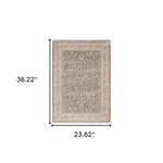 2inches x 3inches Beige Grey Machine Woven Oriental Indoor Area Rug