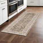 8inches Beige Grey Machine Woven Oriental Indoor Runner Rug