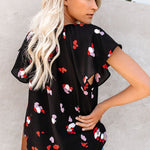 Khaki V-neck Short Sleeve Fashion Print Fantasy Fluttering Blouse