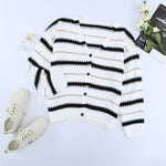 Apricot V Neck Stripes Colorblock Button Cardigan