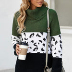 Orange Turtleneck Splicing Chunky Knit Pullover Sweater