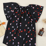 Khaki V-neck Short Sleeve Fashion Print Fantasy Fluttering Blouse