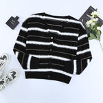 Apricot V Neck Stripes Colorblock Button Cardigan