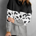 Orange Turtleneck Splicing Chunky Knit Pullover Sweater