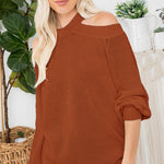 Blue Cool Breeze Cotton Cold Shoulder Sweater