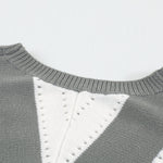 Khaki Striped Colorblock V Neck Knitted Sweater