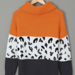 Orange Turtleneck Splicing Chunky Knit Pullover Sweater