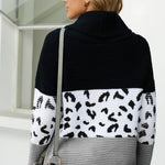 Orange Turtleneck Splicing Chunky Knit Pullover Sweater