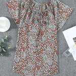 Khaki V-neck Short Sleeve Fashion Print Fantasy Fluttering Blouse