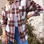 Brown Plaid Print Pocket Women Shacket