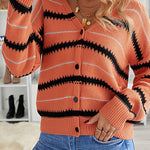 Apricot V Neck Stripes Colorblock Button Cardigan