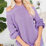 Blue Cool Breeze Cotton Cold Shoulder Sweater