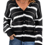 Apricot V Neck Stripes Colorblock Button Cardigan