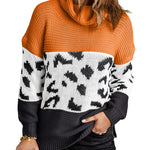 Orange Turtleneck Splicing Chunky Knit Pullover Sweater