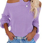 Blue Cool Breeze Cotton Cold Shoulder Sweater