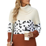 Orange Turtleneck Splicing Chunky Knit Pullover Sweater